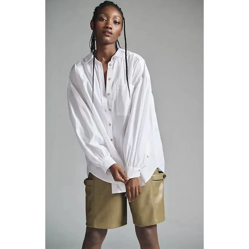 NWT Pilcro Oversized Poplin Shirt XS White Button Up Anthropologie Preppy